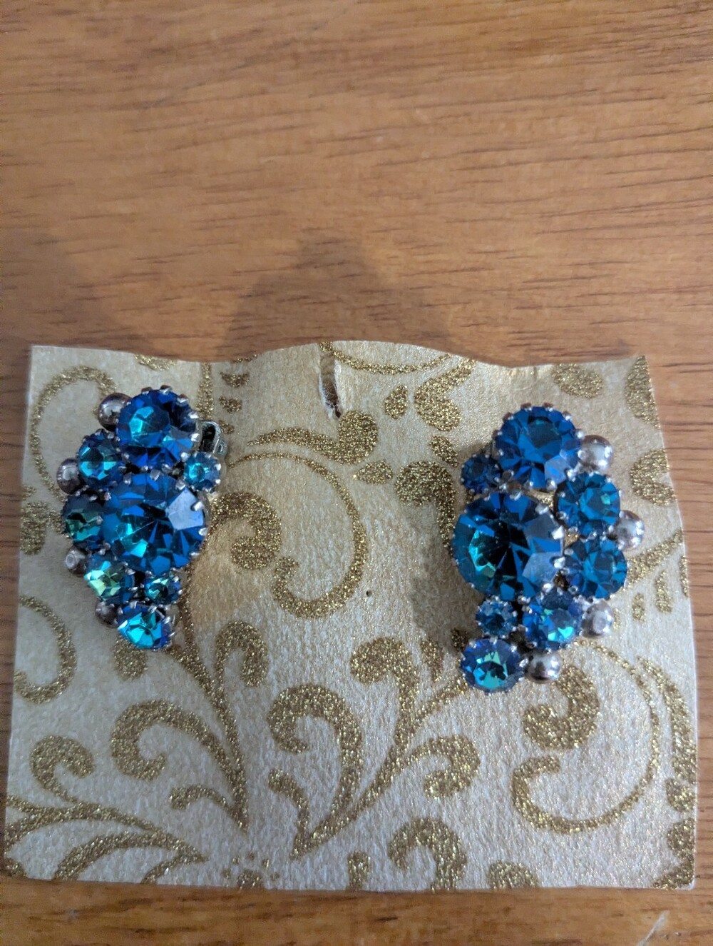 Weiss Blue Crystal Cluster Clip-On Earrings - Women Jewelry